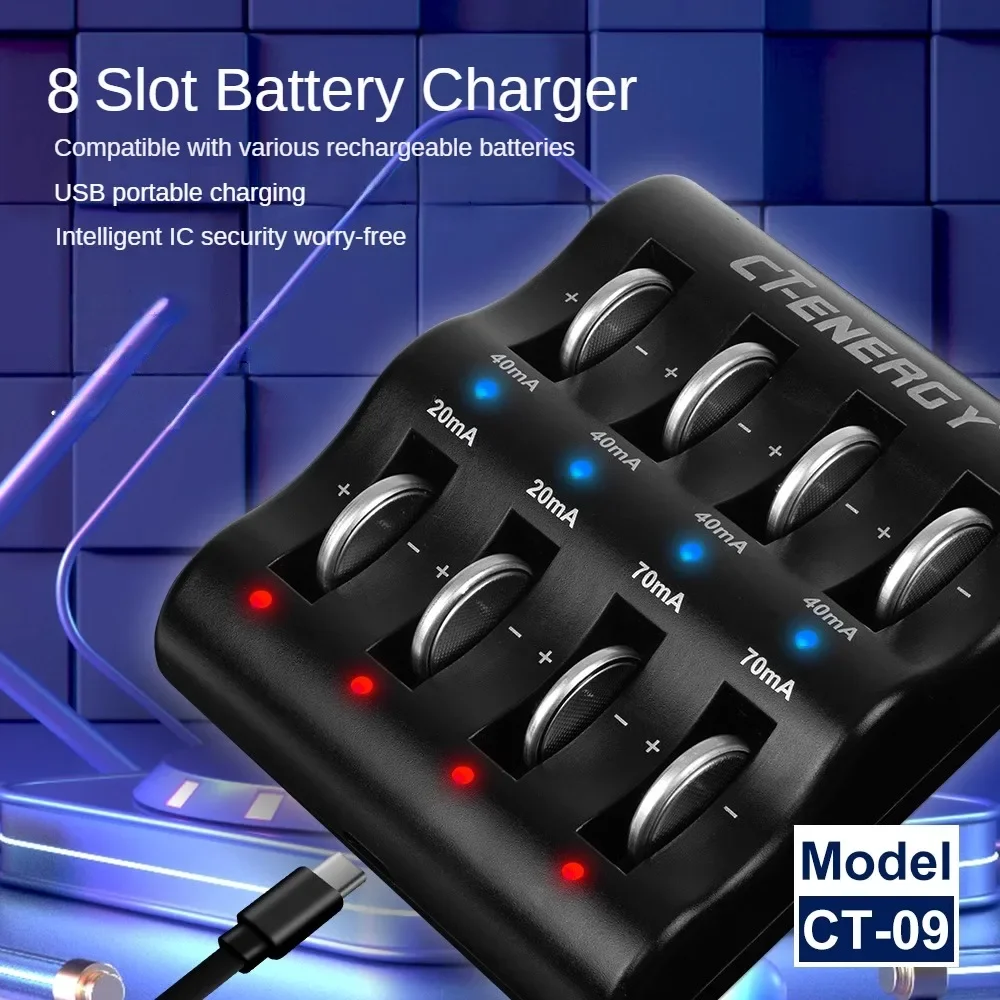 Smart 8 Slot Lithium Coin Battery Charger Travel Portable Charger For 1220 1240 1620 1632 2032 2025 2016 2430 2440 2450 2477