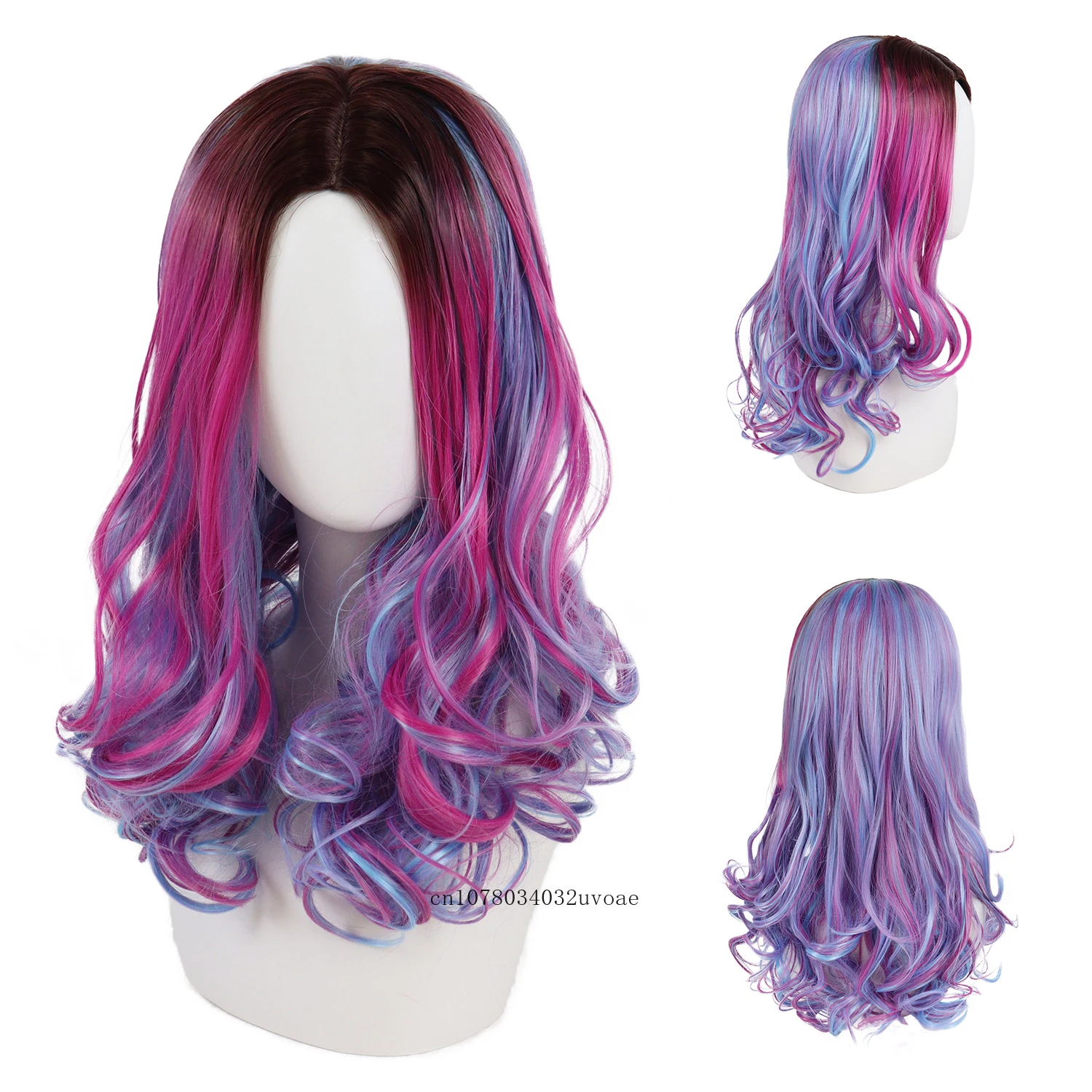 

Pink Mixed Blue Synthetic Long Wavy Costume Wig for Women Girls Princess Audrey Cosplay Wigs Halloween Dress Up Carnival Party