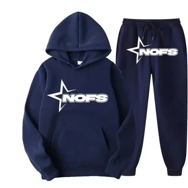 Men 2Pcs Hip Hop Five-Point、LetterTracksuit Star NOFS Graphic Hoodie Drawstring Jogger Pants Oversized Urban Street Sport Outfit view 4