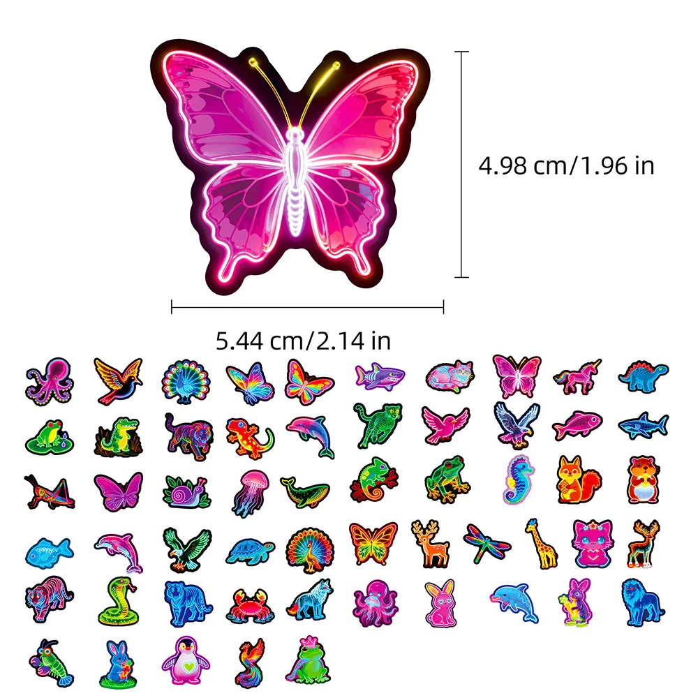 56 قطعة من ملصقات النيون المتوهجة - ملصقات حيوانات كرتونية مقاومة للماء، ملصقات جرافيتي جمالية مناسبة لأجهزة الكمبيوتر والألعاب والملاحظات #2