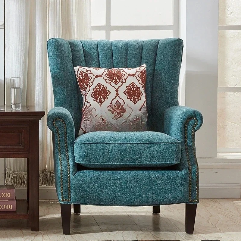 

N American Wingback Chair Lounge Sofa Chair Fabric Single High Back Chair Living Room Balcony Leisure