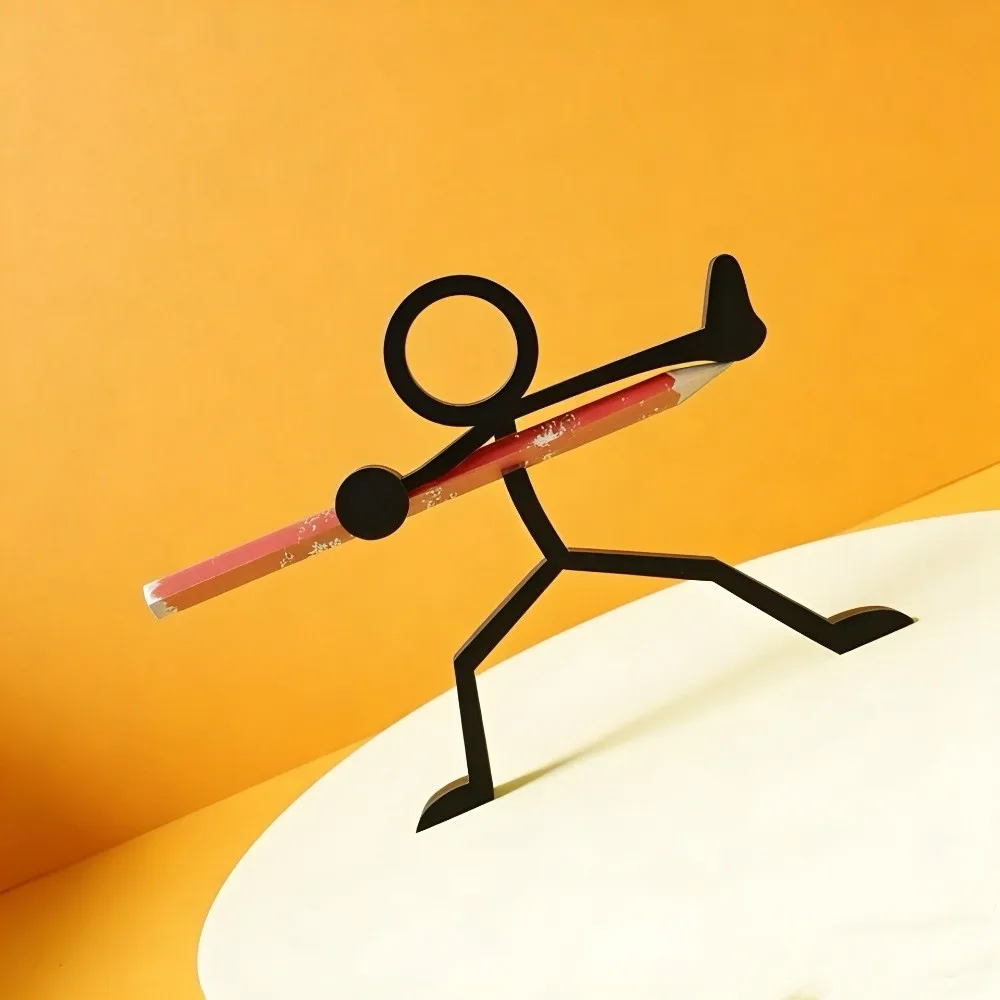 Plastic Stickman Warrior Pen Holder 3D Black Pen Container 3D Printed Pencil Stand Multi-function Desktop Decor