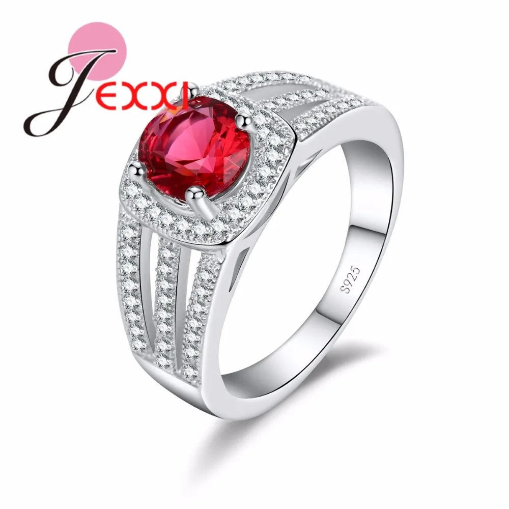 Top Red CZ Cut Ring Unique Shaped Rings for Wedding 925 Sterling Silver Color Silver Color Women Jewelry Anillos Mujer Gift