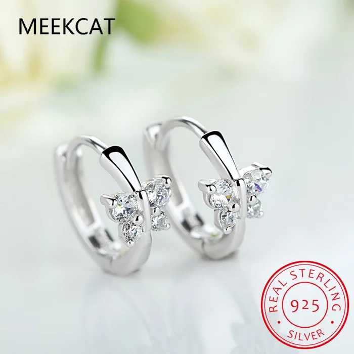 Baby Princess 925 Silver Butterfly Zirconia Small Hoop Earring For Girls Child Wome Beautiful Aros Huggies Earring Jewelry