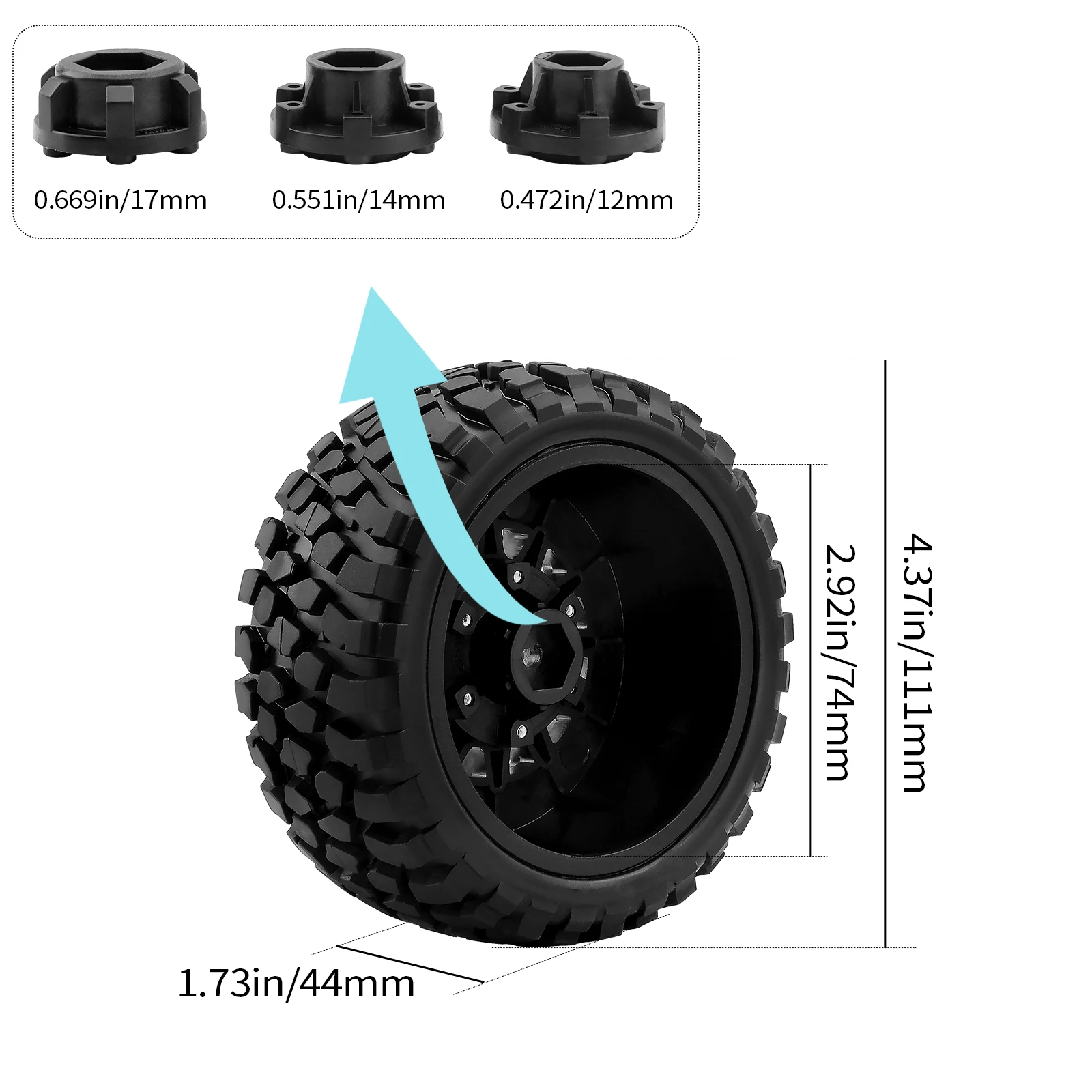 DashRC Truck Wheels Tires Set, 12mm 14mm 17mm Hex Replaceable Tires for 1/10 RC Truck Slash 2WD 4x4 Arrma Senton Losi Upgrades