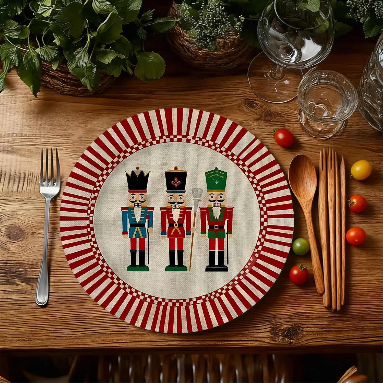 4pcs Christmas Acorn Shell Placemats - Red and Plaid Table Mats, Suitable for Holiday Parties, Kitchen, Dining Room, Table Decor