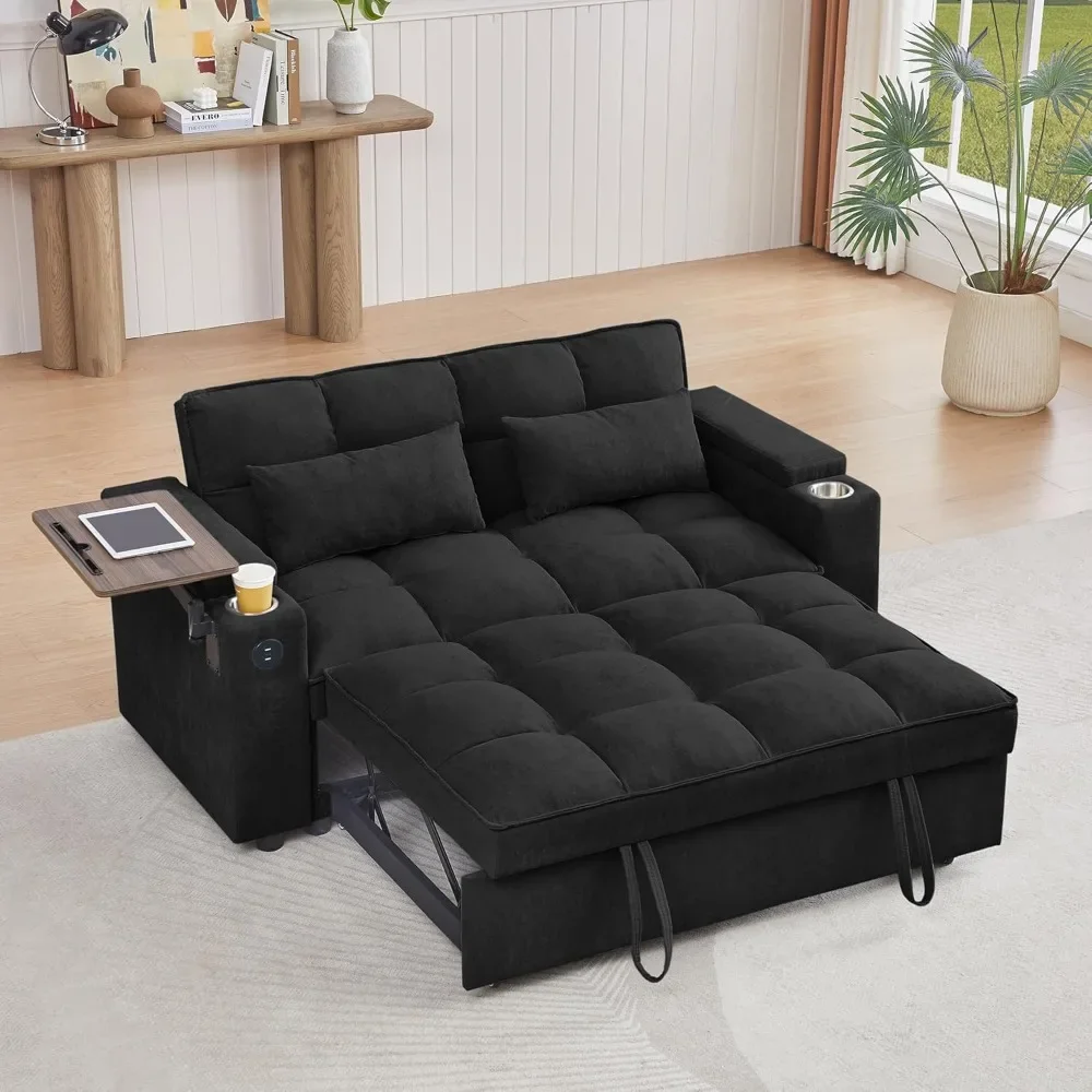 65'' Sofa Bed.Modern Chenille Fabric Sofa with Pull Out Bed and 360 Degree for Living Room Sofa Bed Living Room Furniture