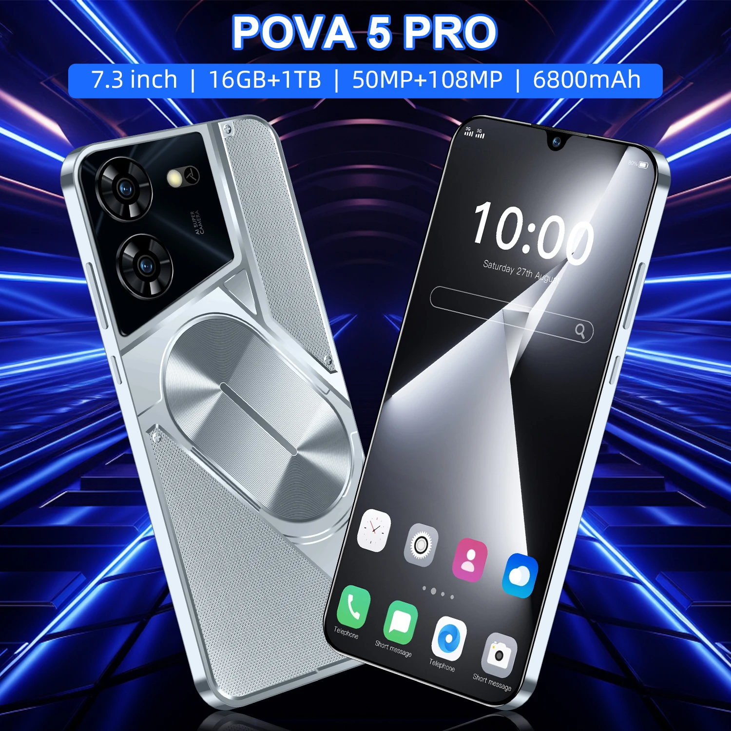 

New model 2025 Global version Pova 5 Pro 7.3HD original intelligent dual card Android system 14 6800mAh battery