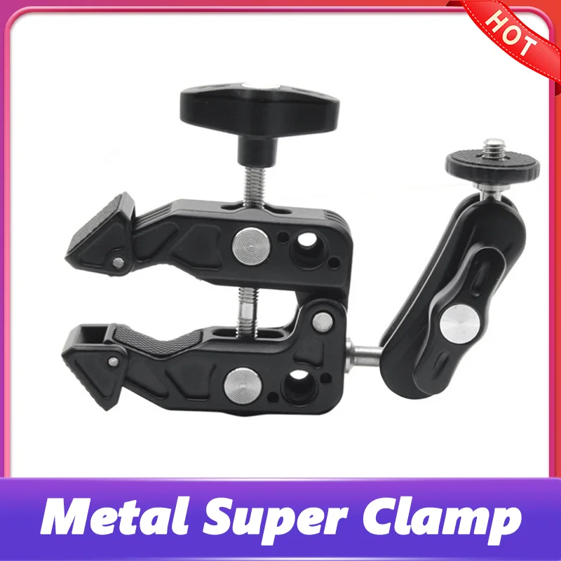 

GRT Metal Super Clamp with Double Ball Head Magic Arm Clamp with 1/4" 3/8" Hole for DSLR Camera Monitor Light Mic Mount