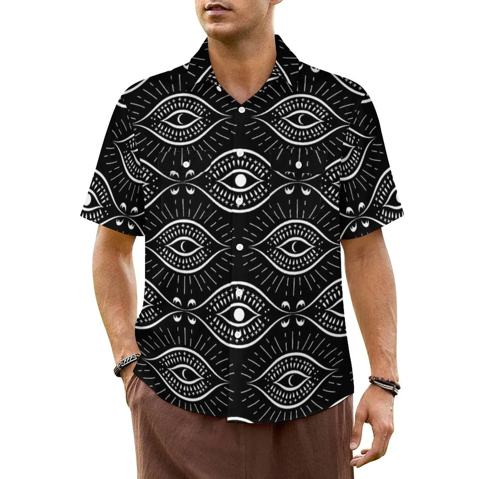 

Black And White Evil Eye Vacation Shirt Greek Amulet Hawaii Casual Shirts Man Loose Blouses Short Sleeve Streetwear Clothing