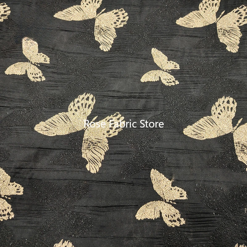 

1 Meter Golden Butterfly Jacquard Exquisite Dress Fabric Classic Elegant Black Dress Fluffy Skirt Decorative Sewing Fabric