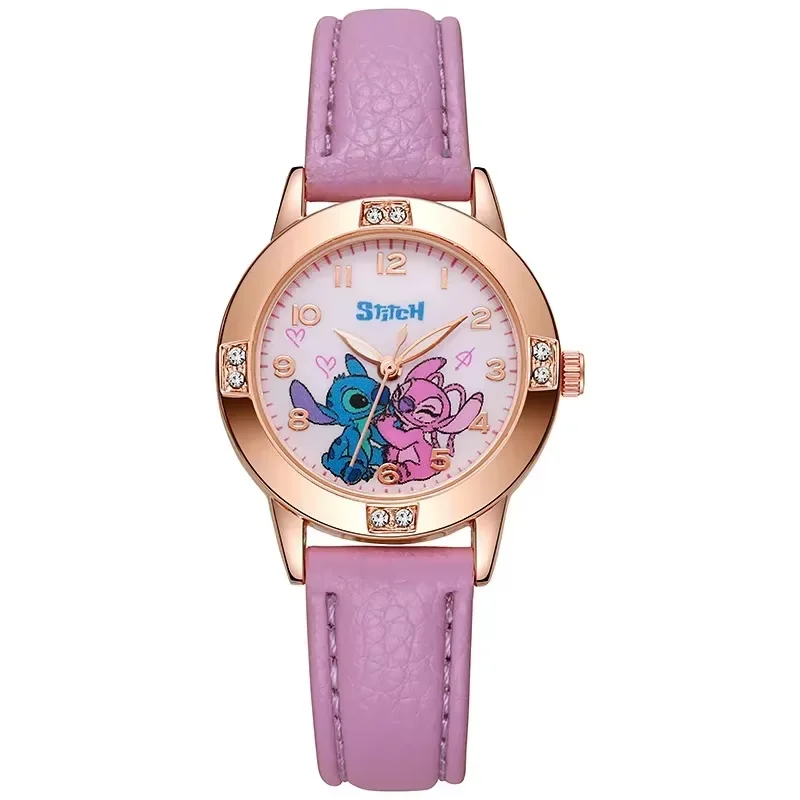 Relojes de punto de Disney para niños y niñas, reloj de pulsera con bonito dibujo de imitación de diamantes, cinturón, reloj de cuarzo para estudiantes, regalos para niños