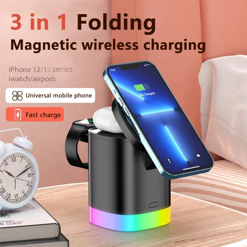 Multi functional intelligent wireless charger for iPhone 15/16/smartwatch/headphone 3-in-1 for Samsung S21/22 15W fast charger