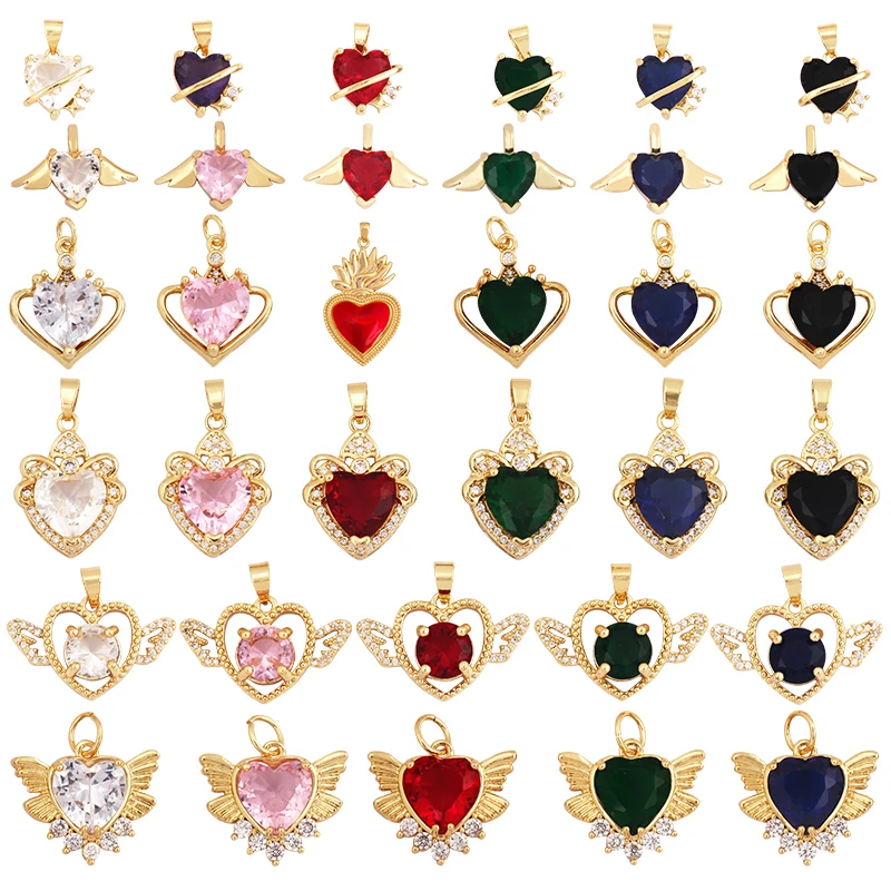 

Romance Love Heart Mixture Style Charm Jewelry Findings,Fashion 18k Gold Inlaid Rainbow Zirconia Necklace Pendant Supply L39
