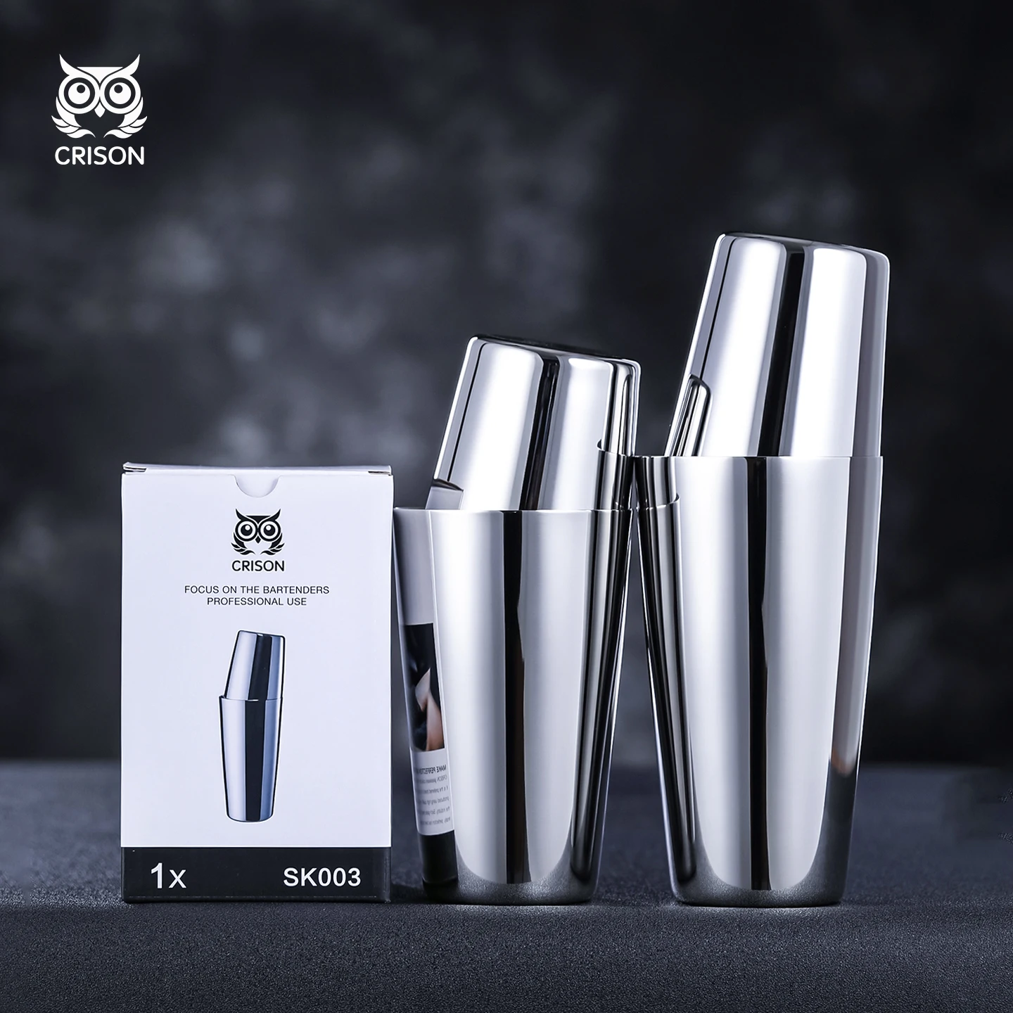 

SK002/SK003 CRISON High quality stainless steel Boston cocktail shaker 600ML/700ML Weighted Professional Bartender tool