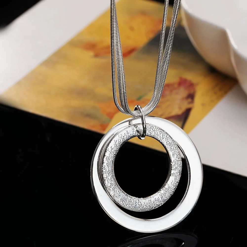 925 Sterling Silver exquisite noble luxury charm fashion women lady charms wedding circle Necklace 18 inches jewelry