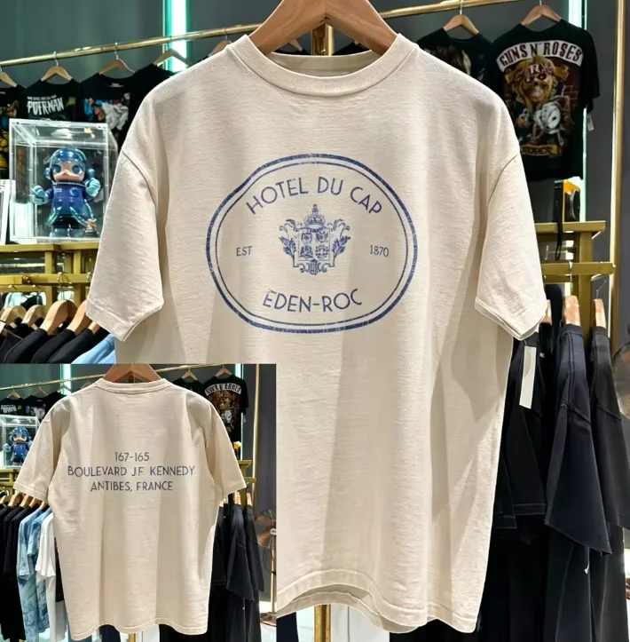 2026 Men Vintage Washed White Eden Rock Print T-shirt, Cotton Casual Sports Short Sleeve Summer Daily Tee