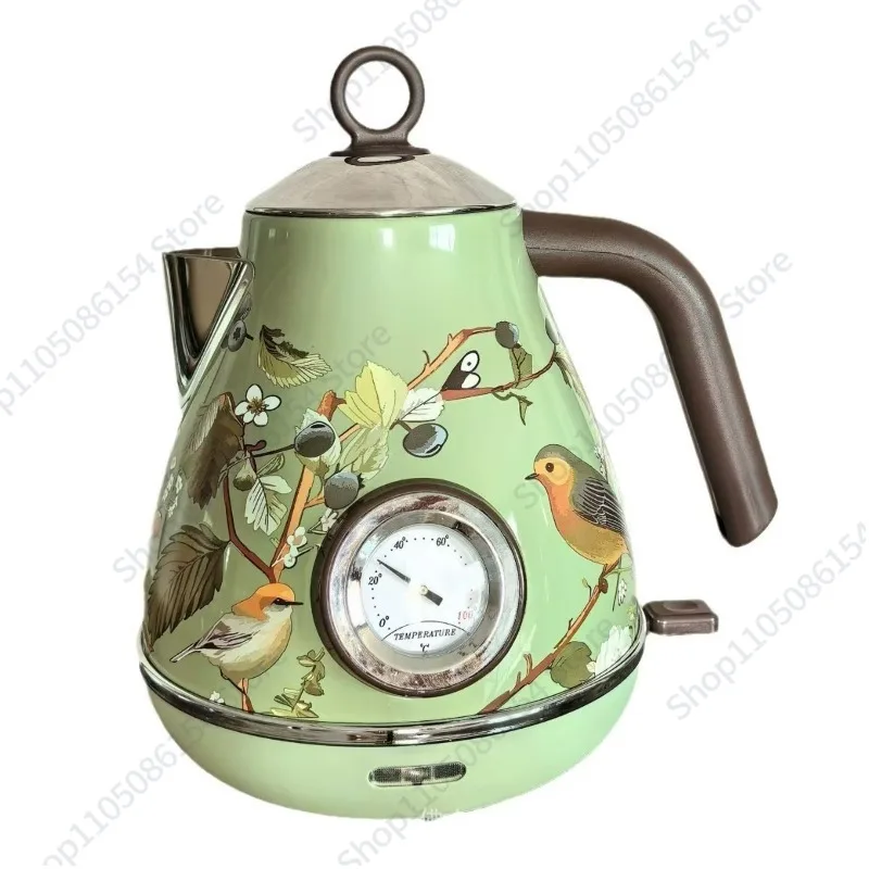 

Retro European electric kettle household 304 stainless steel high value teapot with thermometer automatic power-off