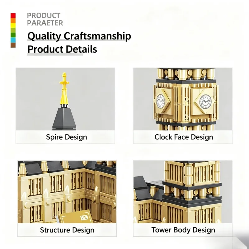 British Clock Tower Bausatz, Micro Blocks Architekturmodell, STEM-Lernspielzeug für Jugendliche