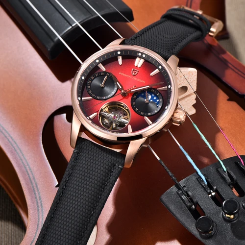 Imagen 2 del producto Reloj Automático de Lujo PAGANI DESIGN 2026 con Fase Lunar, Oro Rosa, para Hombre, Tourbillon, Cristal de Zafiro, Reloj Mecánico de Pulsera