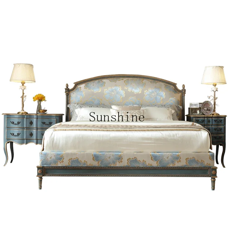 French retro fabric double bed master bedroom European high-end court wedding bed