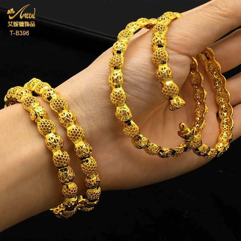 ANIID Dubai 24K Gold Plated Bangle Bracelet Jewelry Arabic Indian Women Charm Luxury Bangles Indian Party Jewelry Wholesal