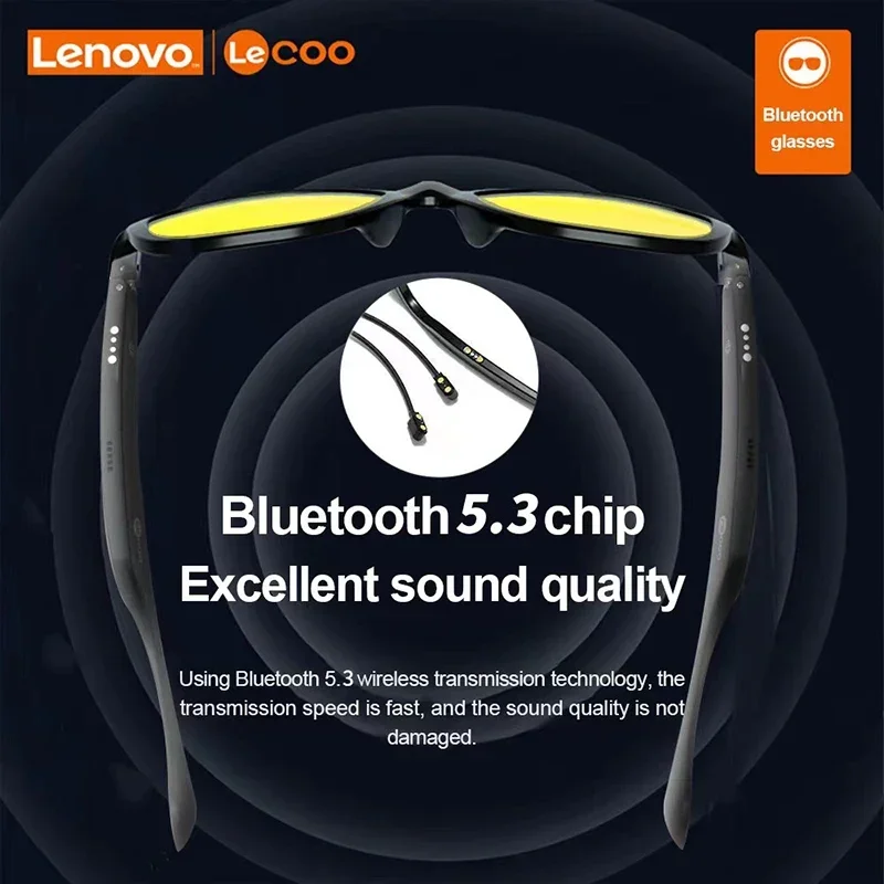 Lenovo Lecoo C8 Lite Smart Sunglasses Bluetooth 5.3 Earphone HiFi Stereo Music Wireless Headset Driving HD Mic Call Headphones