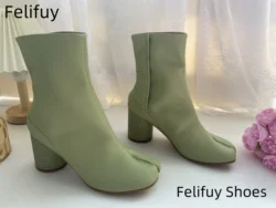 New Split Toe Women ankle boots high quality real leather green botas mujer button winter booties female tabi ninja botines 2025