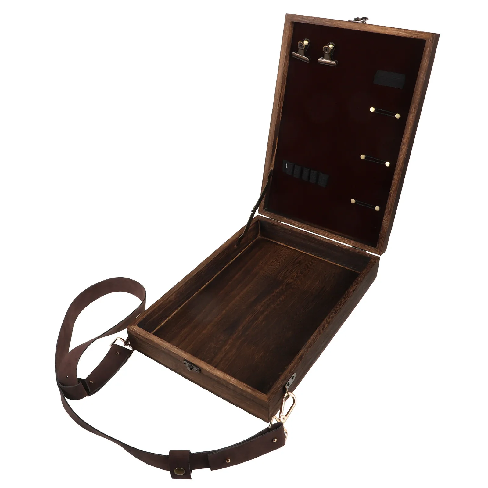 

Деревянный портативный кейс-портфель для художников и писателей 13x9 дюймов, для хранения инструментов, кистей и эскизов, с ремнем через плечо, для улицы