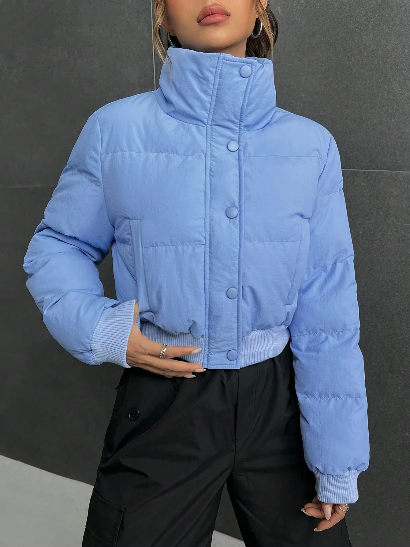 Freizeit Solide Schlanke Damen Amerikanischen Stil Stehkragen Reißverschluss Baumwolle Gefütterte Jacke Warme Damen Jacke Casual Oberbekleidung