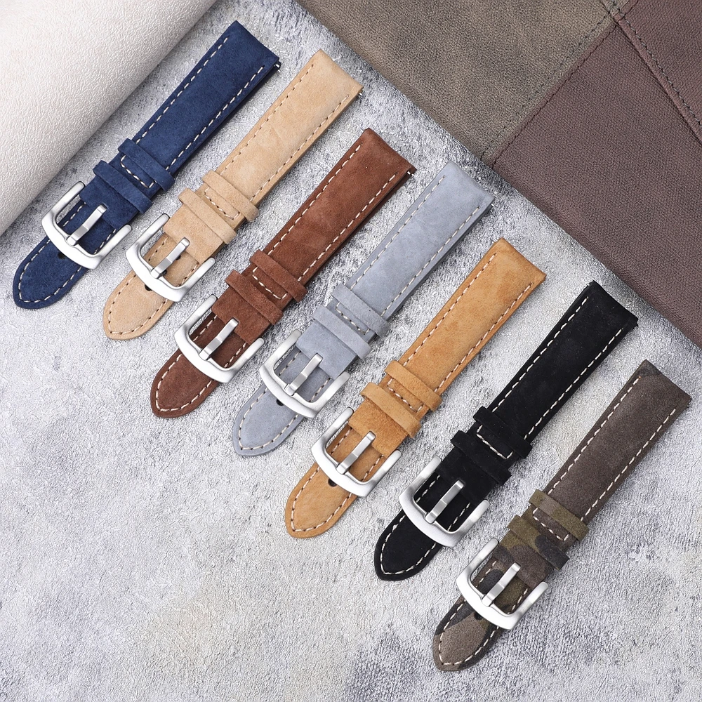 Durable Suede Watch Strap Quick Release Watchband 18mm 19mm 20mm 22mm Leather Watch Band with Stainless Steel Buckle