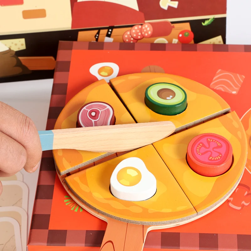 Kinderen doen alsof lekkernijen spelen gesimuleerd keukenspeelgoed Houten snijden Pizza Voedsel Kinderspeelgoed Object Cognitie Jongens Meisje Verjaardagscadeau