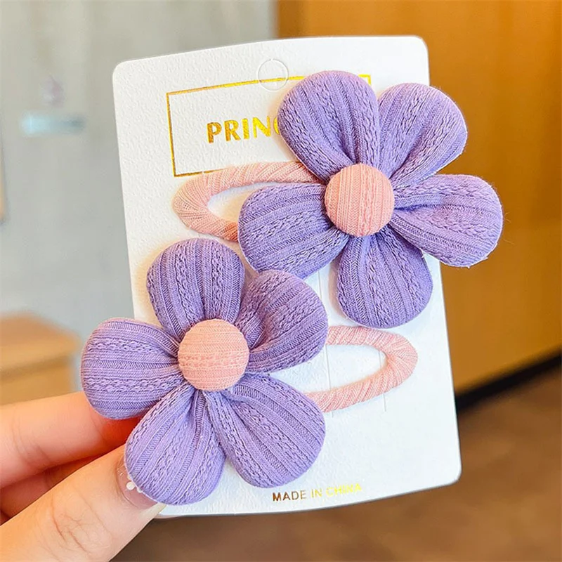 2pcs Cute Cartoon Flower Hair Clips - Non-Crease Snap Barrettes for Women and Girls