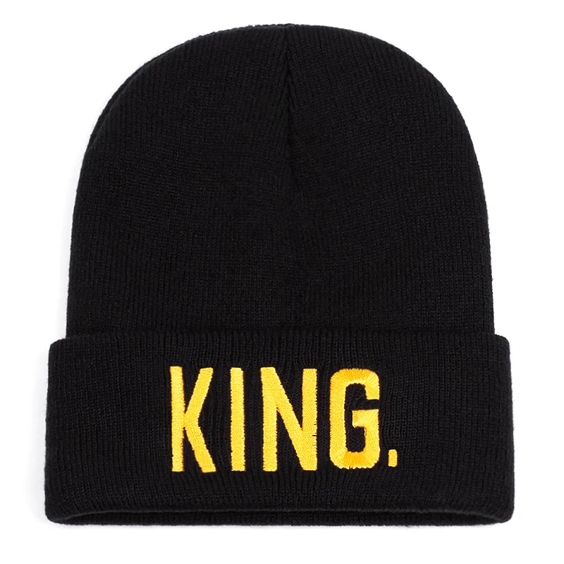 2024 New Fashion KING QUEEN Letter embroidery beanie for men women casual Hip Hop Knitted hat couple high quality black cap