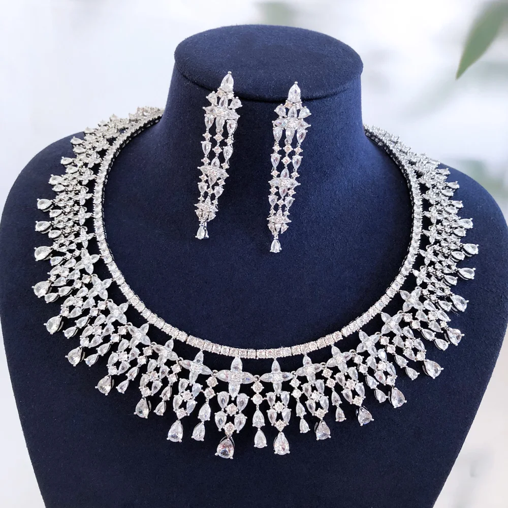 Missvikki New Luxury Gorgeous Shiny 4PCS Necklace Earrings Jewelry Set Women Wedding Sparkly Bridal Engagement High Quality