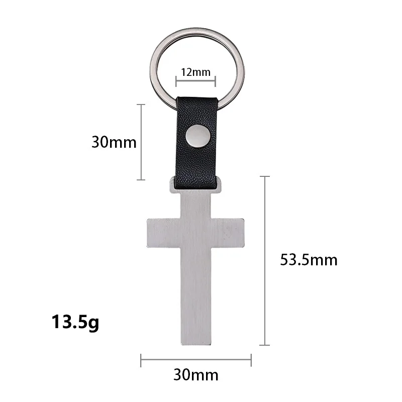 Customized Keychain Blank Stainless Steel Cross Leather Keyring Key Chains DIY Accessory Gift Wholesale