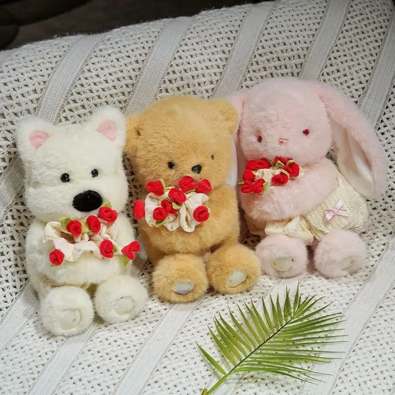 

Hand held Rose Bear Rabbit Dog Plush Toy Soft Bear Rabbit Dog Hand held Flower Stuffed Doll Romantic Gift for Lover Valentine's