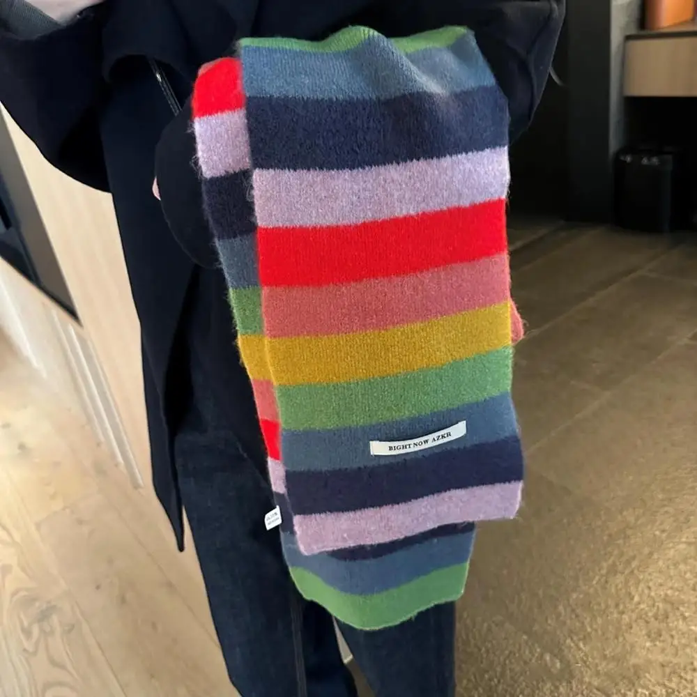 Szaliki kaszmirowe damskie 2025 Y2K w paski, dziergane wełniane szaliki damskie zimowe grube cieplejsze długie szaliki modne koreańskie chusty i okrycia