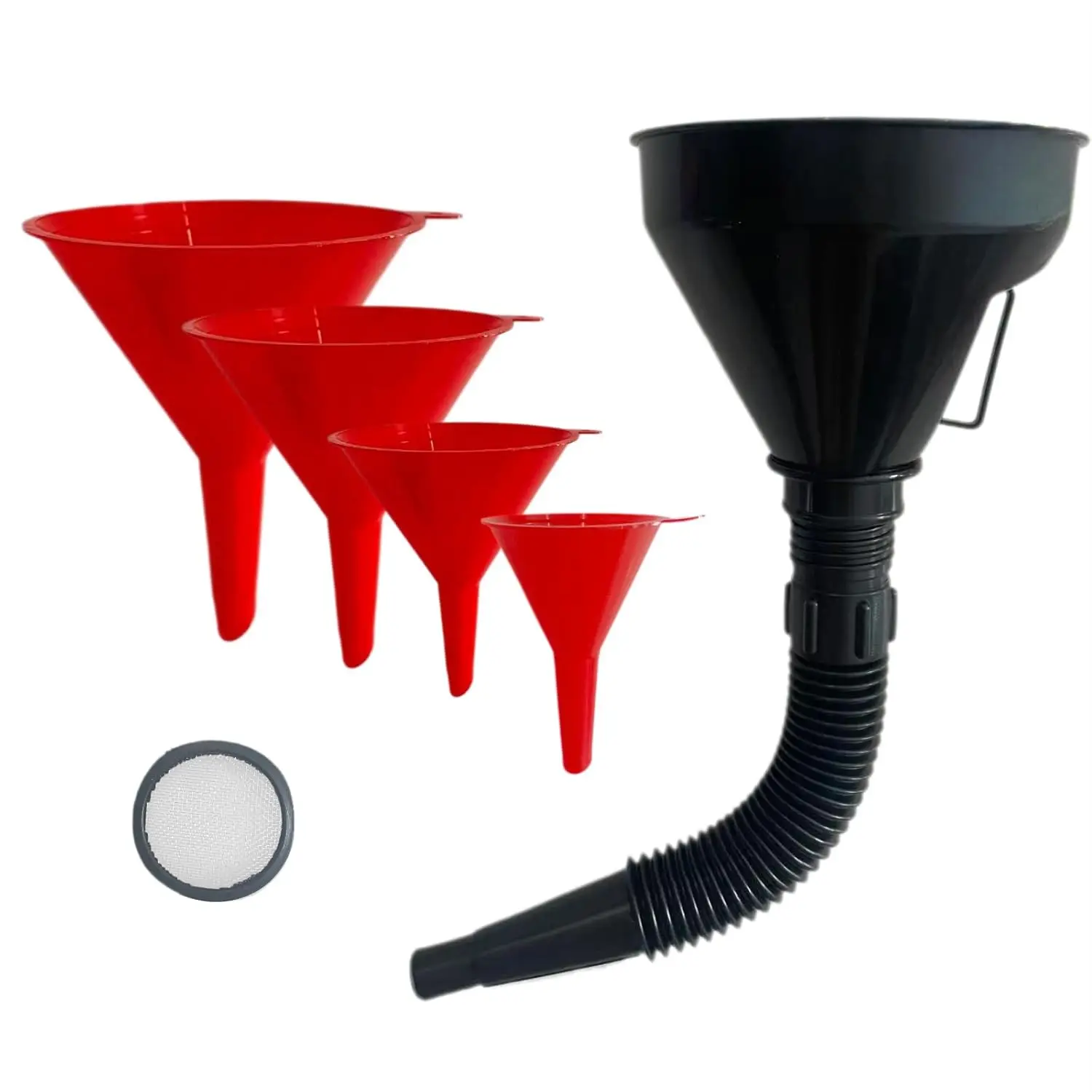

5Pcs Plastic Oil Funnels Set, Flexible Fuel Funnel with Detachable Spout and Filter for Water Gasoline Coolant Engine Oil Transfer