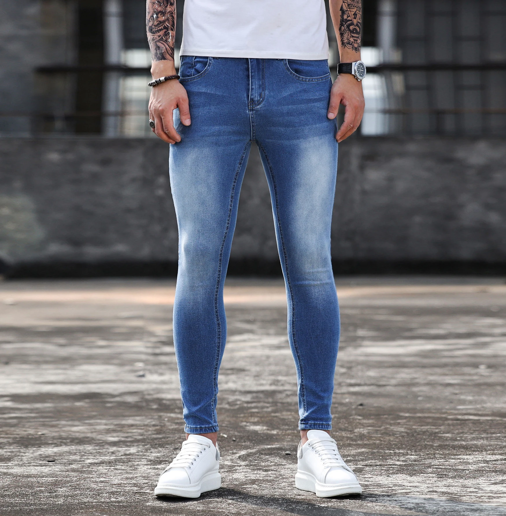 Men Casual Business Jeans Fashion Slim Fit Stretch Denim Pants Classic Style Pure Color Male Jeans Trousers Men Luxury Clothing