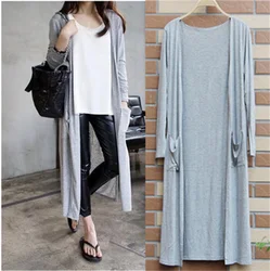 Women Casual Thin Coats Women Summer Autumn Cotton Cardigans Long Sleeve Modal Long Cardigan Ladies Solid Color Shawl Female