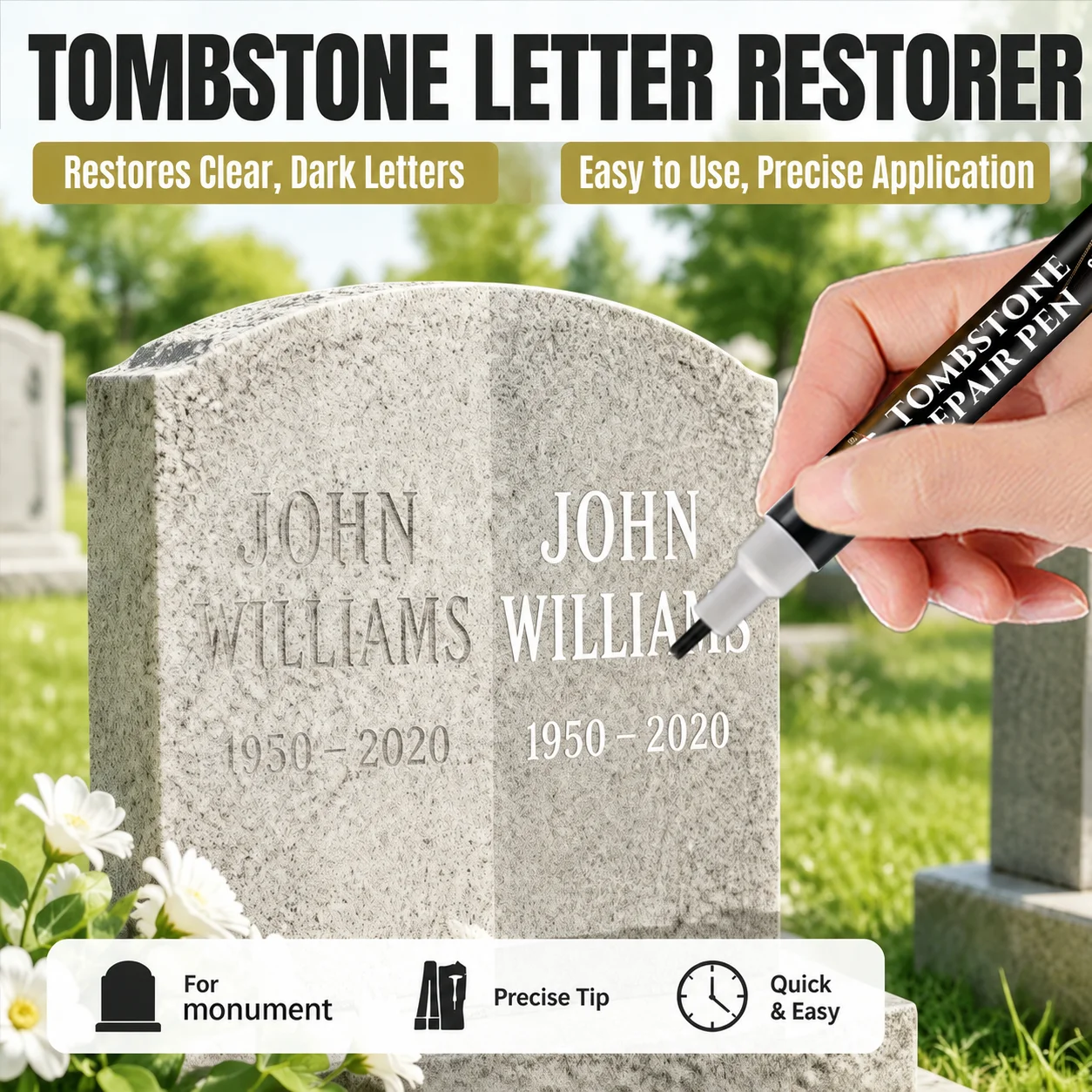 KJM Monument Repair Pen Waterproof Fade Resistant Tombstone Letter Restorer For Engraved Inscription Color Filling 20g