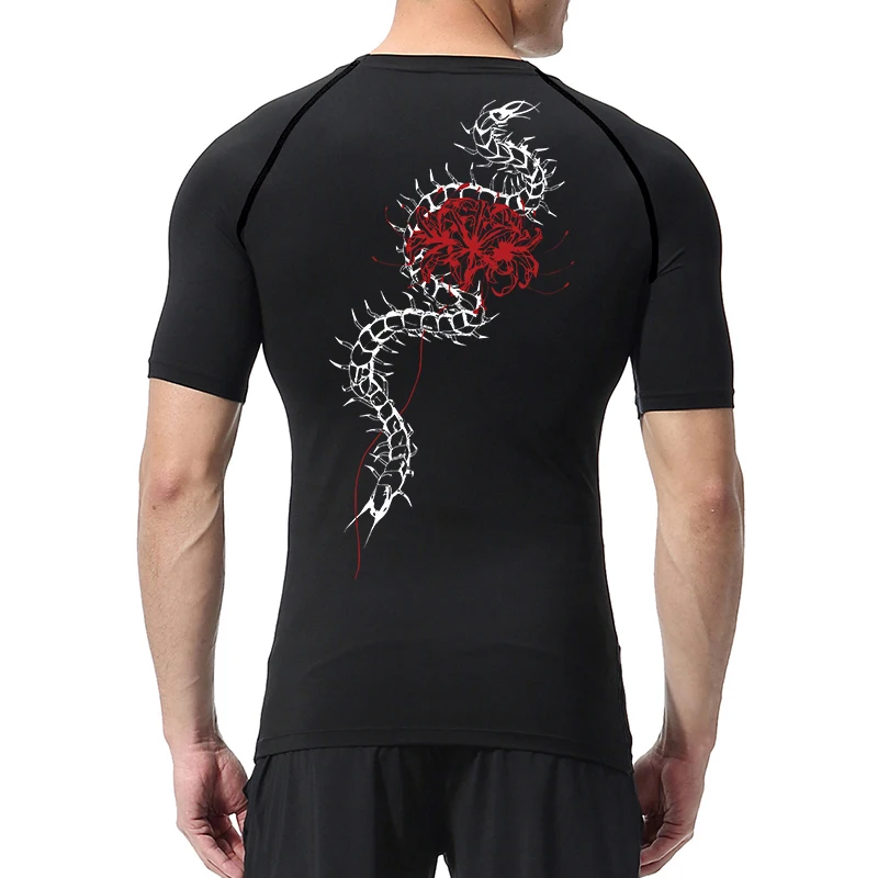 بلوسوم طباعة قصيرة الأكمام ضغط قمصان للرجال الصيف رياضية سريعة الجافة تي شيرت الصالة الرياضية تجريب الجري تيز رياضي القمم