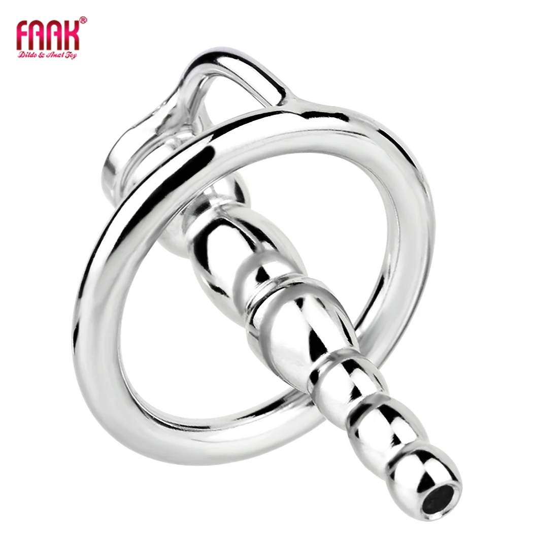 FAAK Pullover Ribbed Stainless Steel Hollow Penis Urethral Plug Wearable Ejaculation Delay Sex Toys For Men Male Masturbator