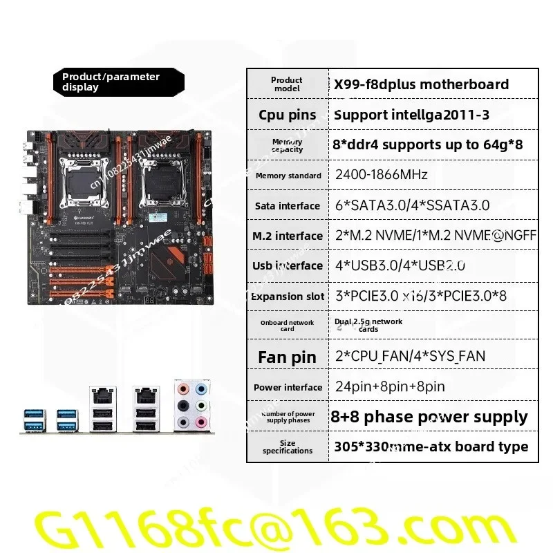 FOR HUANANZHI X99 F8D PLUS LGA 2011-3 XEON X99 Motherboard with Intel E5 2680 V4*2 with 4*32G DDR4 RECC Memory Part