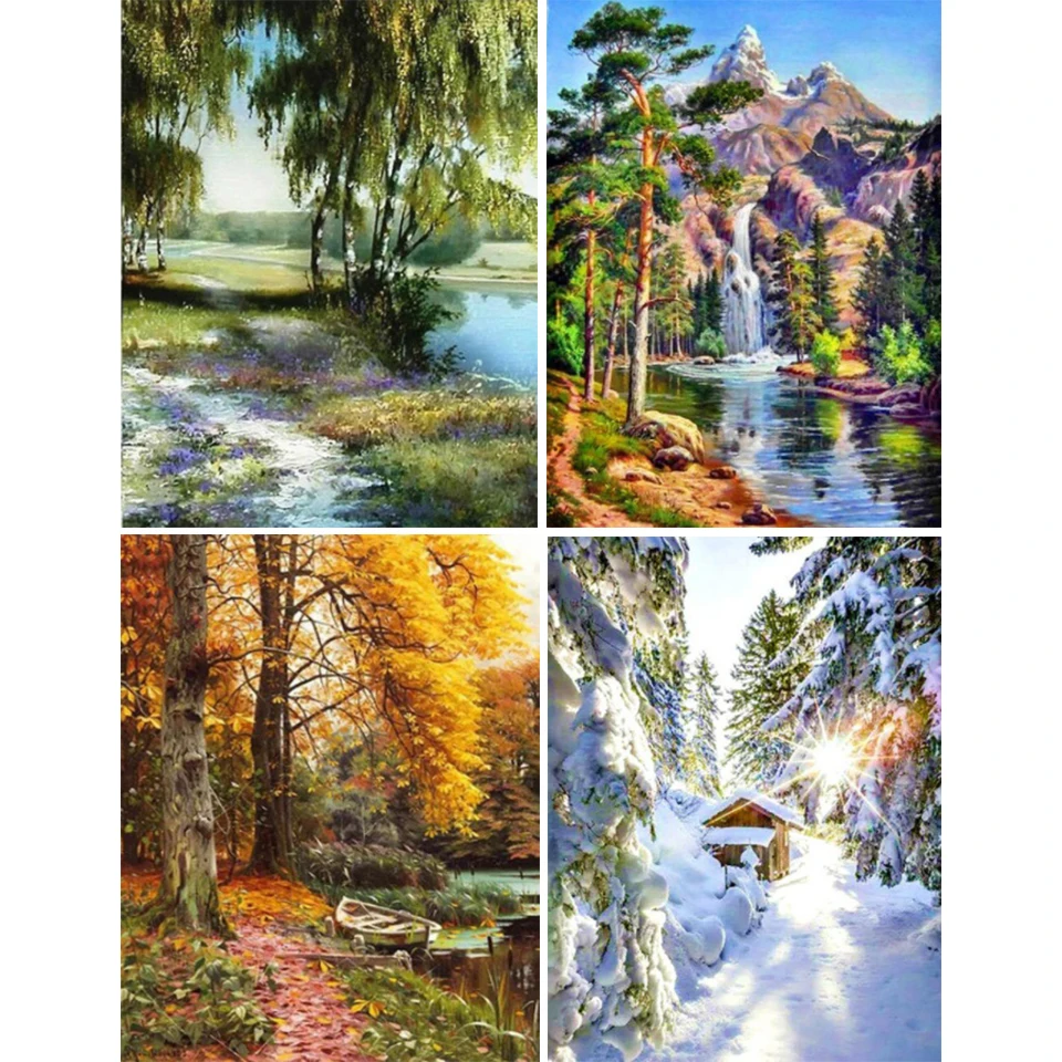 5D Diy Diamond Painting Four Seasons Landscape Full Rhinestone Embroidery Mosaic Cross Stitch Kits Home Decor New Arrivals 2023