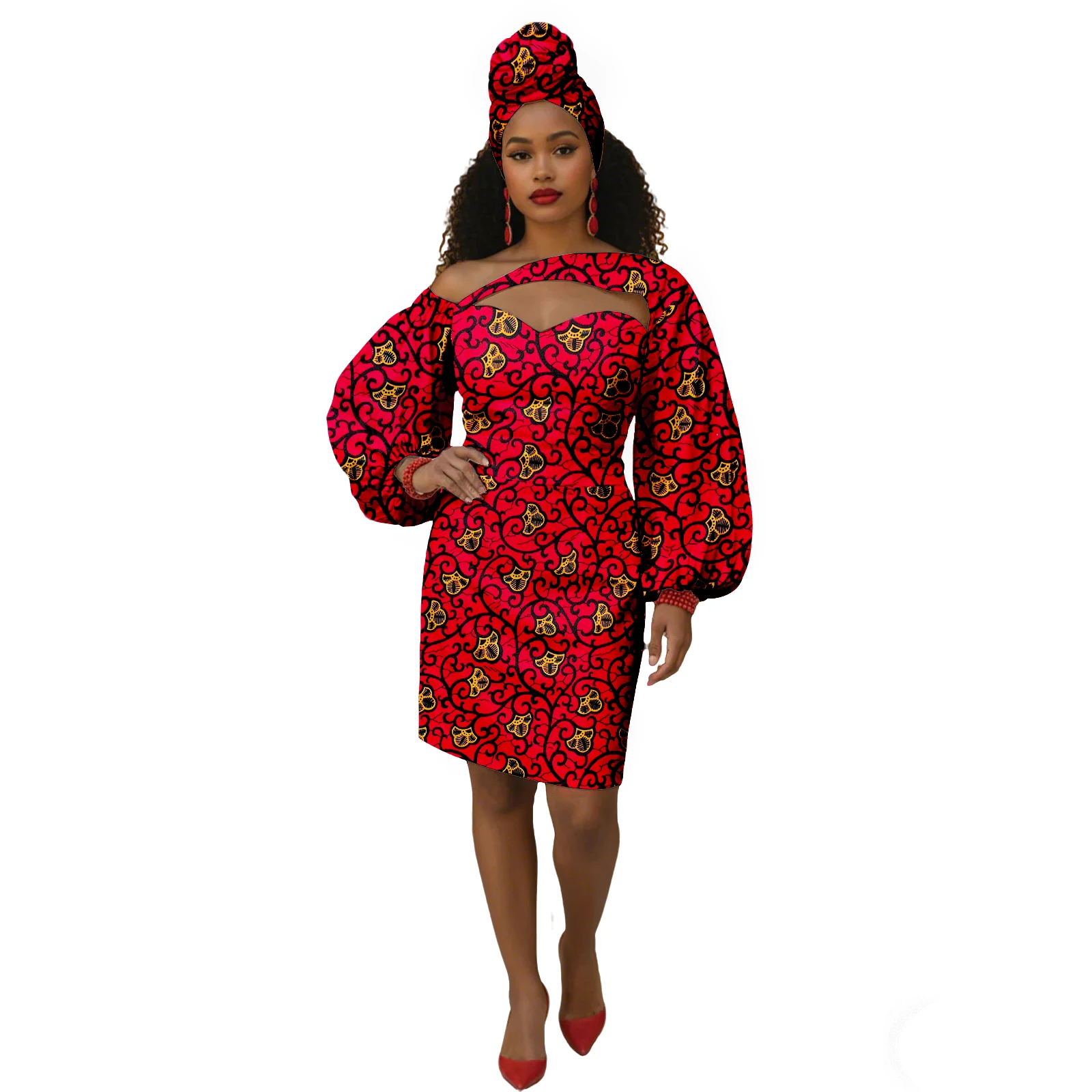 African Turkey Dresses for Women Dashiki Attire Kente Cloth Wax Print  Ankara Dress Gifts Party with Head Scarf