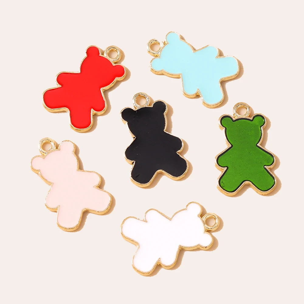 20 Stück 13*21mm Niedliche Legierungs-Emaille-Bären-Anhänger Tier-Charms für Niedliche Ohrringe Armbänder DIY Handgemachter Schmuck Bastelzubehör