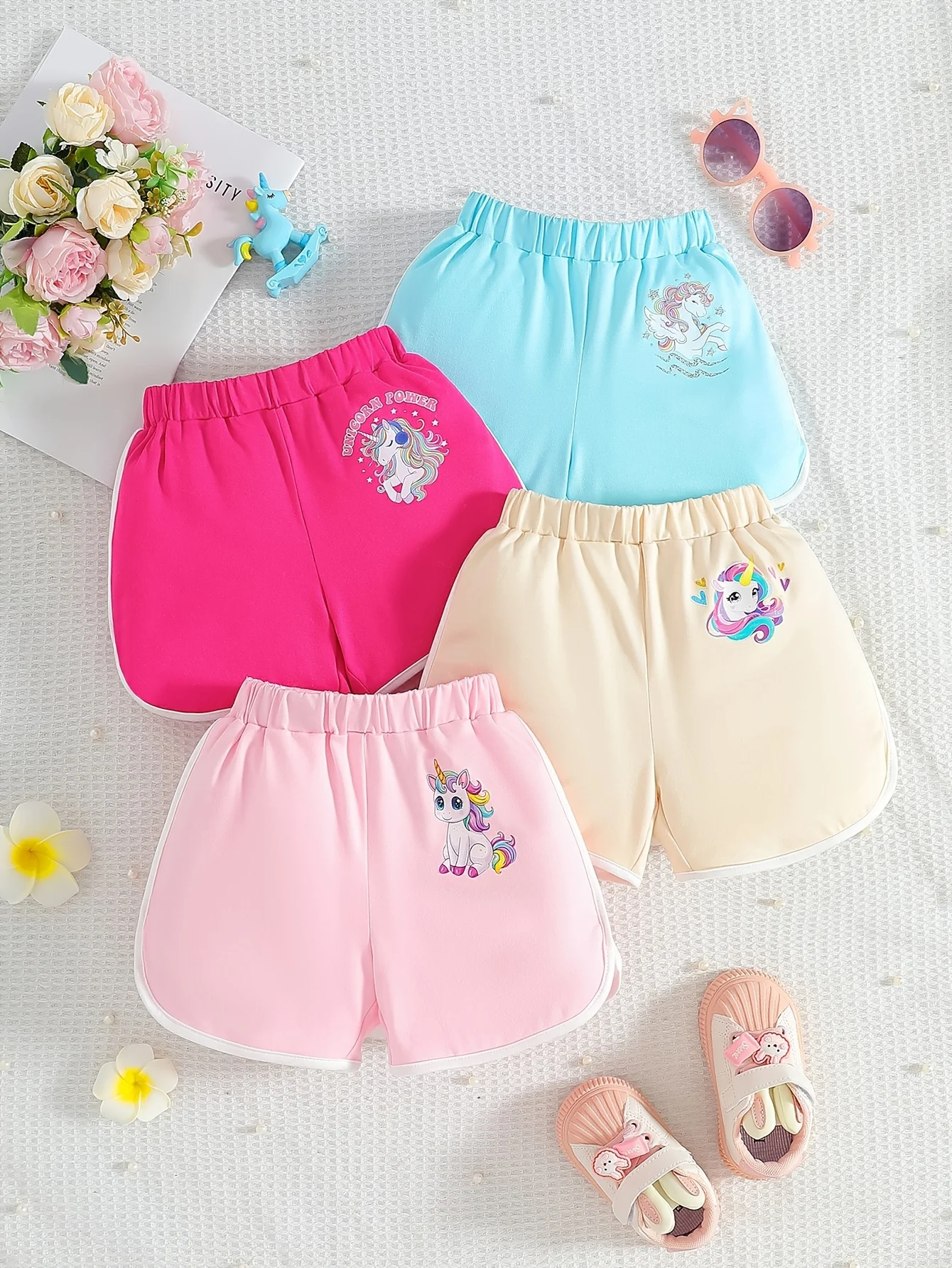 

Baby Girl Summer 4-Pack Shorts: Cute Unicorn Print, Baby Girl Clothing – Valentine's & Birthday Gift for Baby Girls