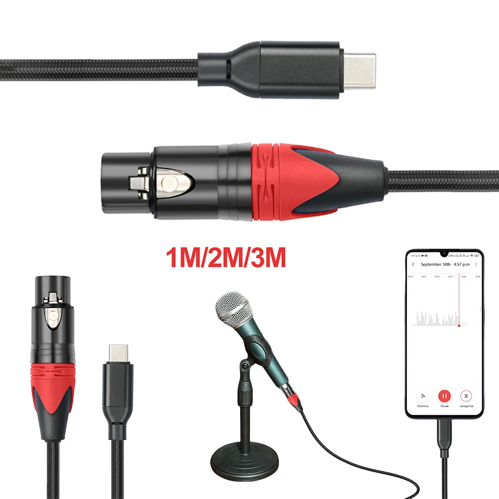 1/2/3M USB C To XLR Female Microphone Cable Type C Male To XLR Female Mic Studio Audio Cord For Google Pixel USC-C Phone